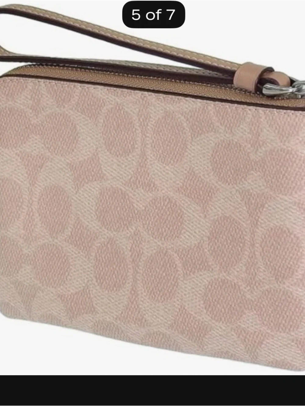 Coach Pink Signature Canvas Wristlet with Leather Trim